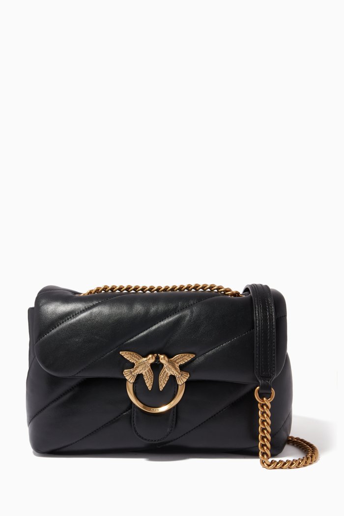 Classic Love Puff Quilt Bag in Nappa Leather, Black