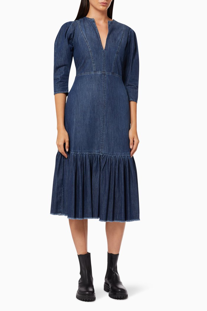 

Denim Midi Dress in Cotton, Blue