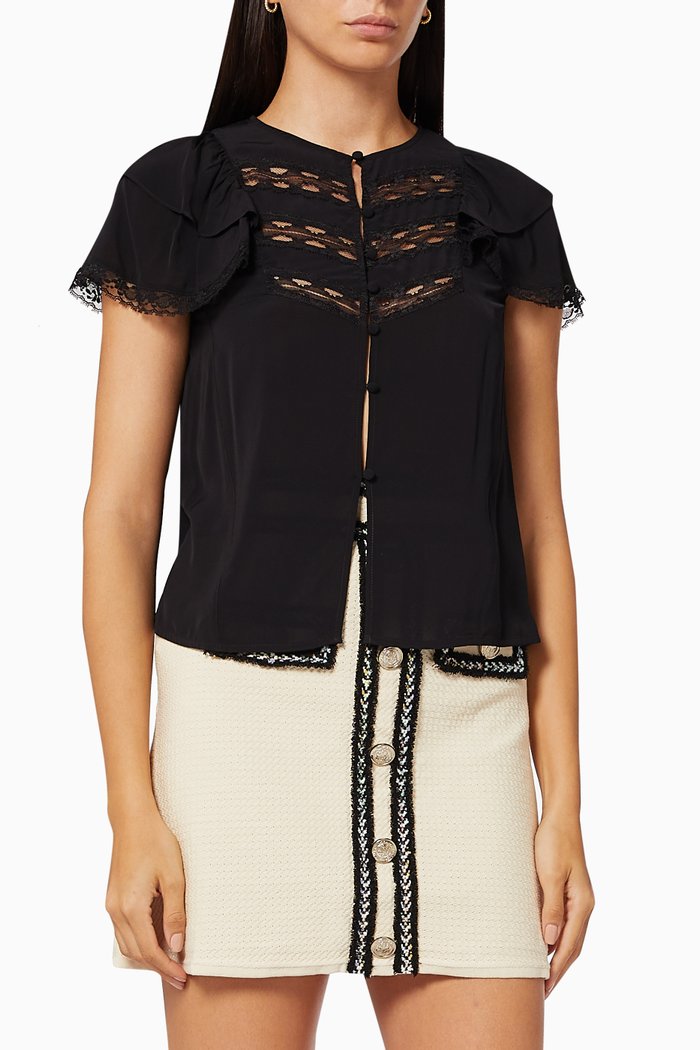 

Lace Blouse in Crêpe de Chine, Black