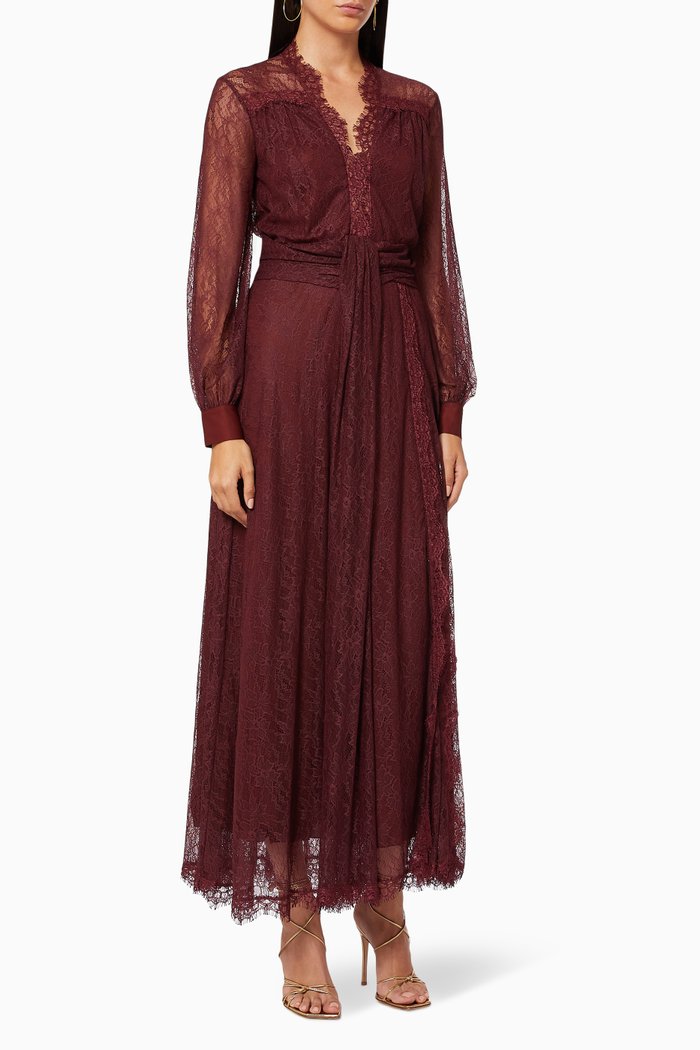 

Sheer Sleeve Maxi Dress in Stretch Lace, Black
