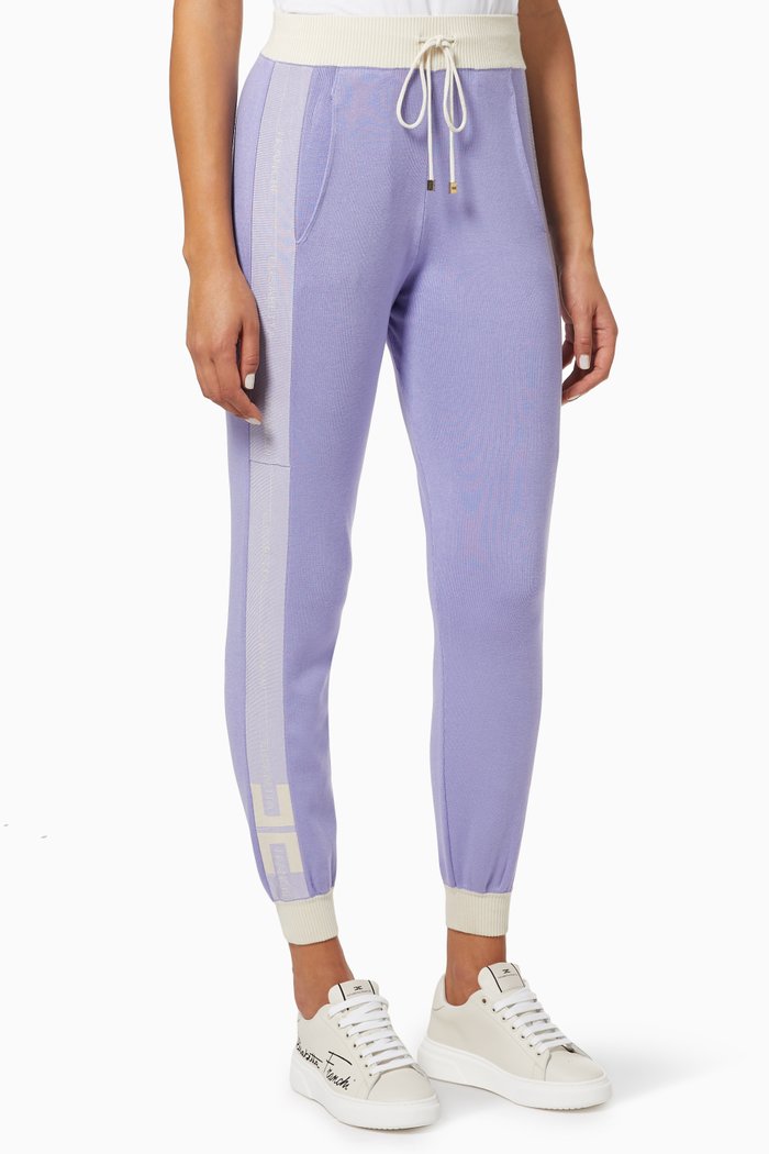 Jogging Pants with Logo Intarsia in Viscose Knit, Purple