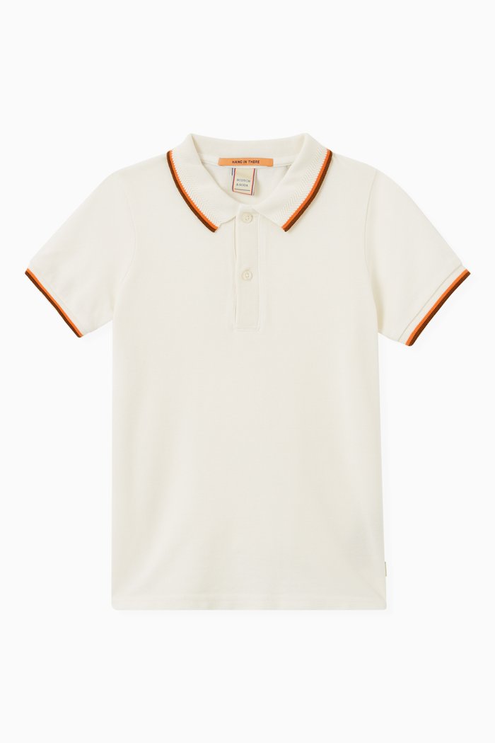 Contrast Piping Polo T-shirt in Cotton, White