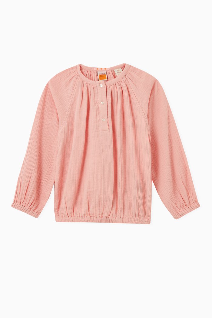 Wide Fit Long Sleeve Top in Cotton Crepe, Red