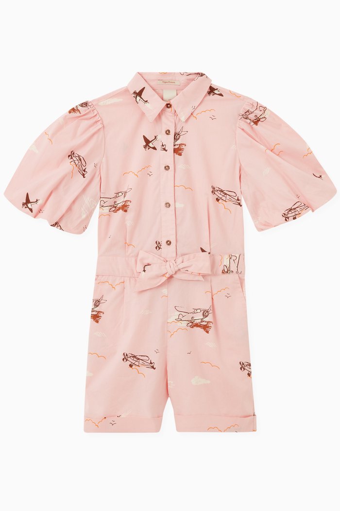 

Printed Puff Sleeve Jumpsuit in Organic Cotton, Multicolour