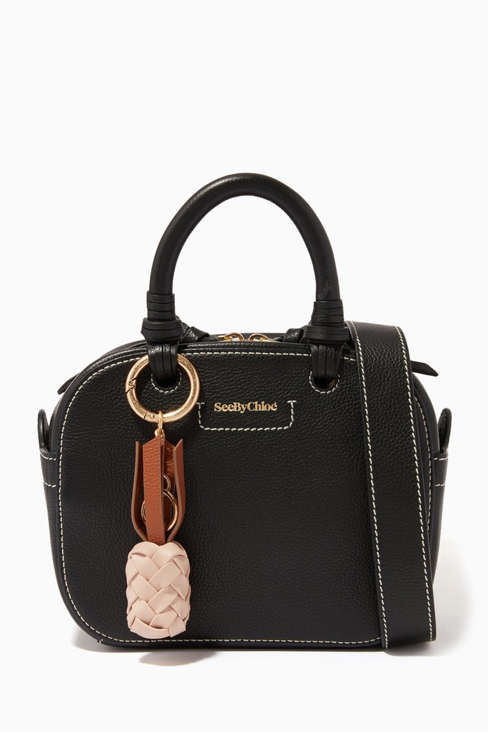 

Small Cecliya Bowling Bag in Grainy Leather, Black