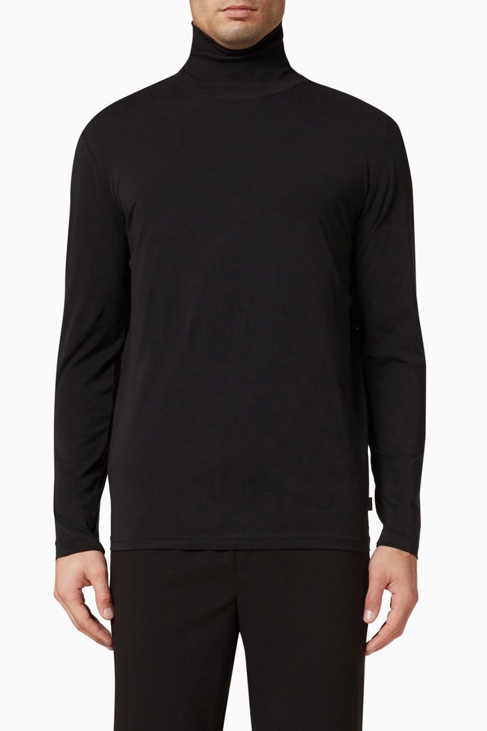 

Blastre Roll Neck T-shirt in Stretch Cotton, Black