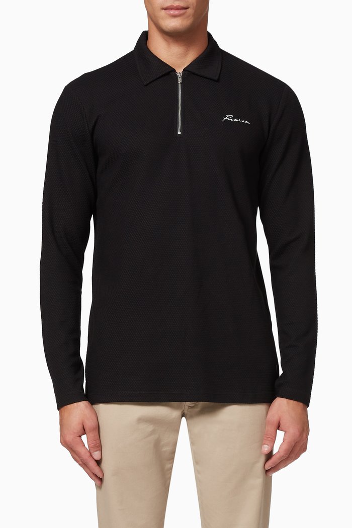 

Blafranco Half Zip Polo Shirt in Cotton, Black