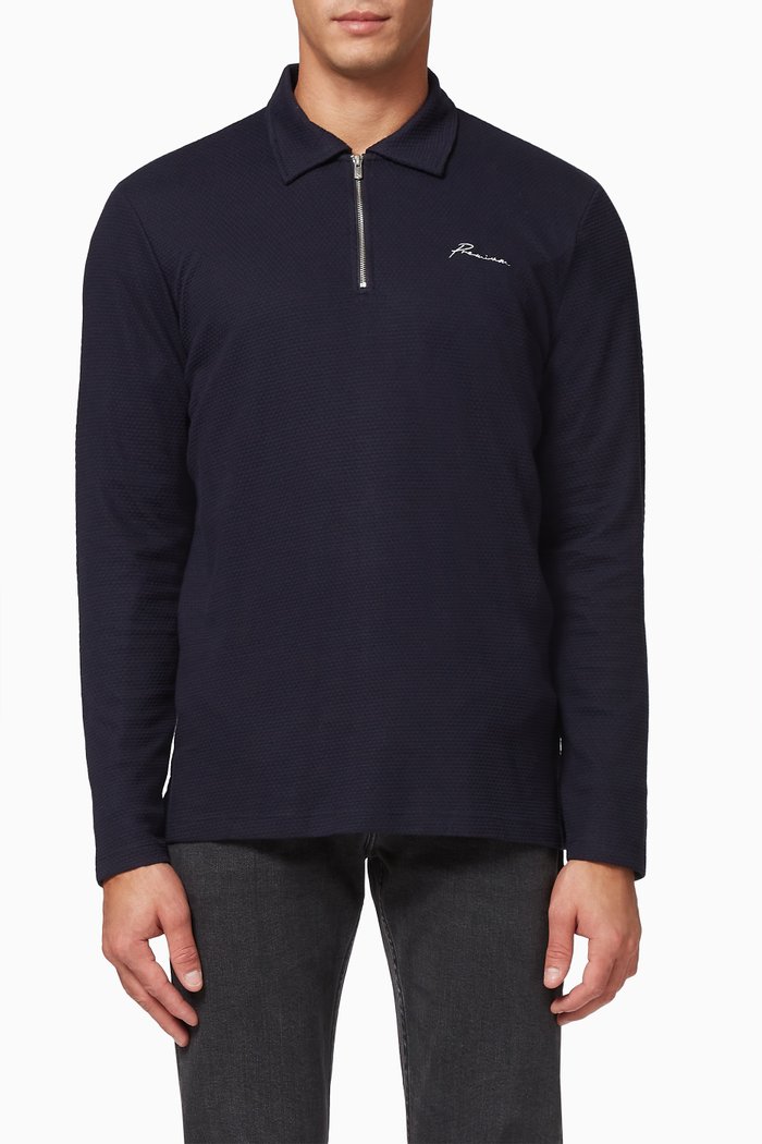 

Blafranco Half Zip Polo Shirt in Cotton, Blue
