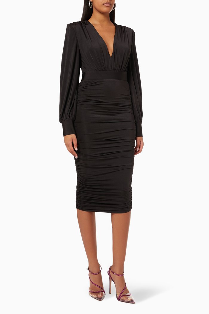 

Tumer Ruched Dress in Jersey, Black