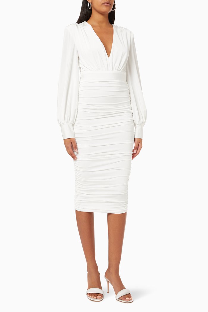 

Tumer Ruched Dress in Jersey, White