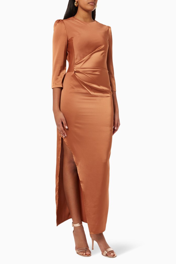 

Samira Ruched Dress in Satin, Orange