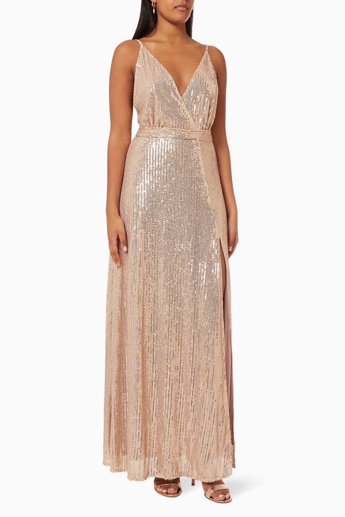 

Ronnie Wrap Dress in Sequin, Pink