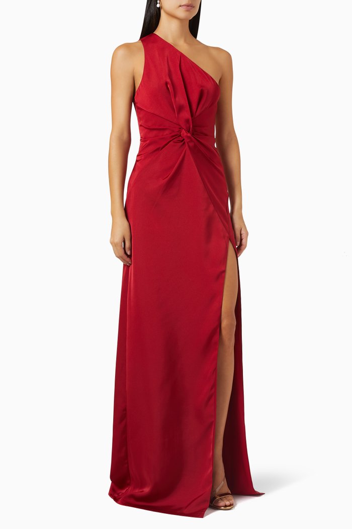 

Eliana Twist Gown in Satin, Red