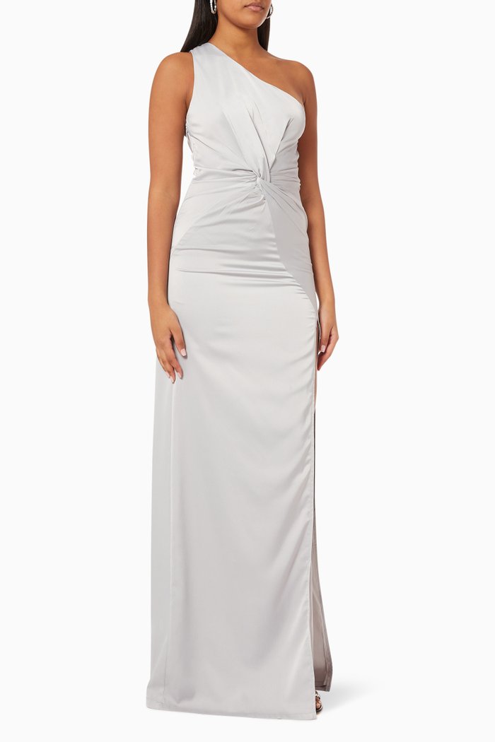 

Eliana Twist Gown in Satin, Silver