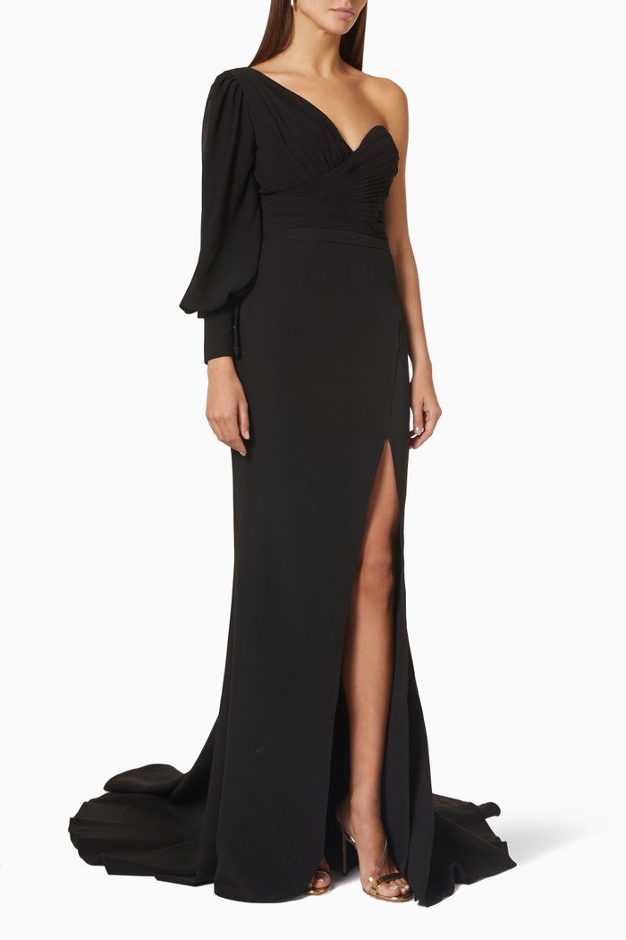 Charles One Shoulder Gown, Black