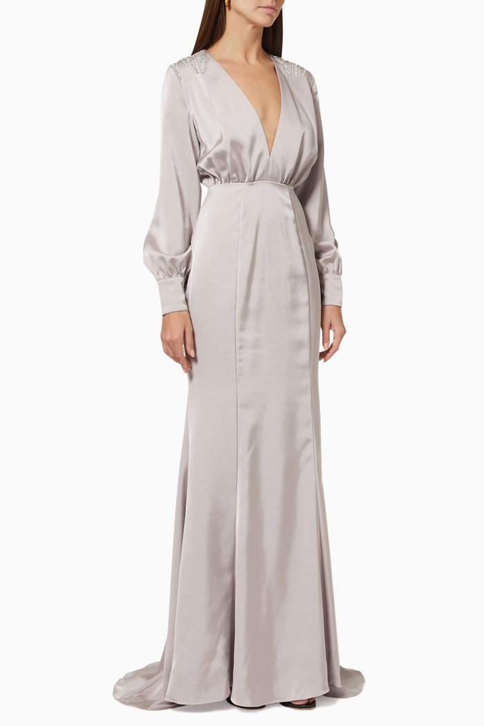 

Quintin Diamante Gown in Satin, Grey