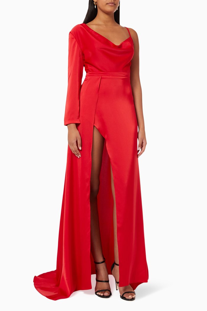 

Pearl One Shoulder Gown, Red