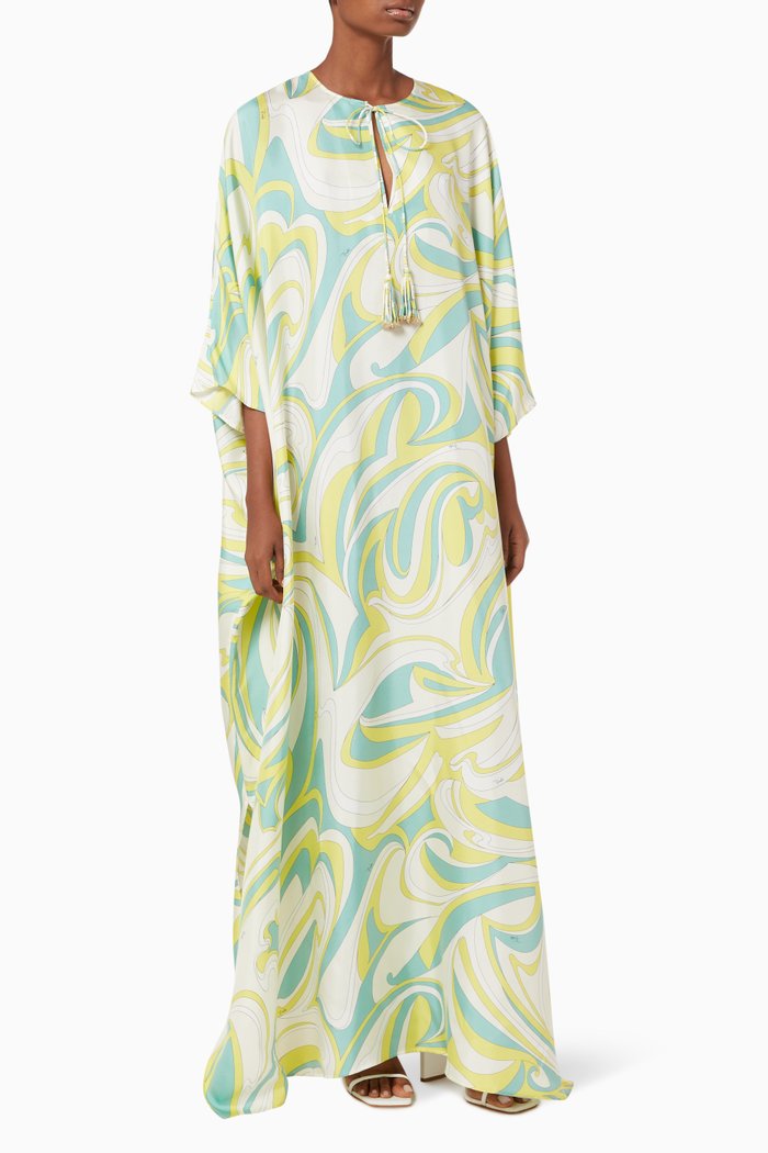 

Nuages Print Kaftan in Silk Twill, Green