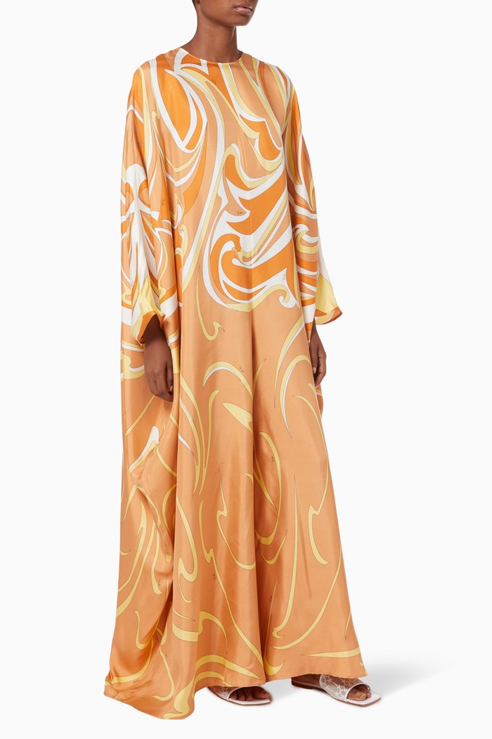 

Nuages Print Wide-leg Jumpsuit in Silk Twill, Orange