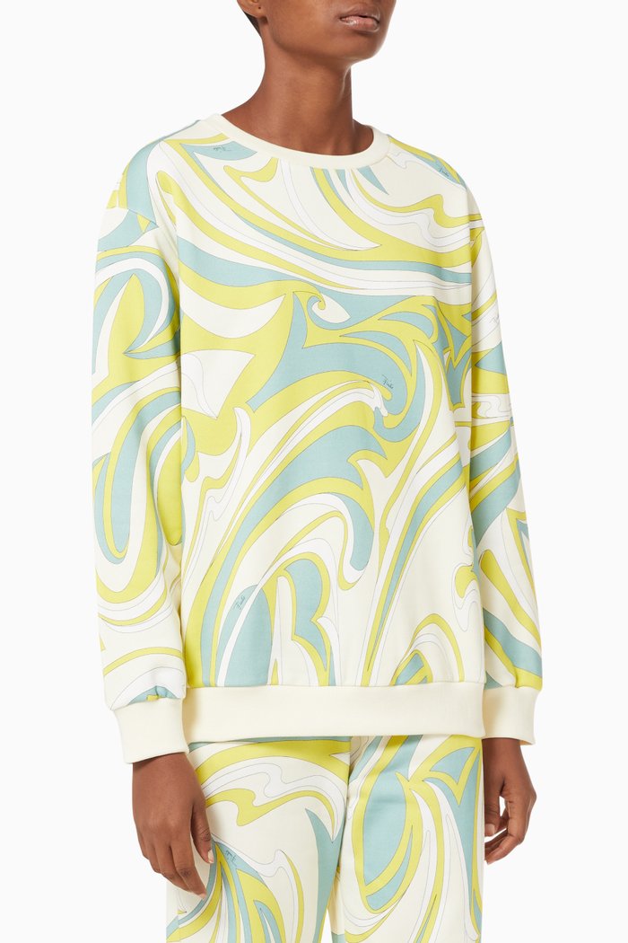 

Nuages Print Sweatshirt in Organic Cotton Fleece, Green
