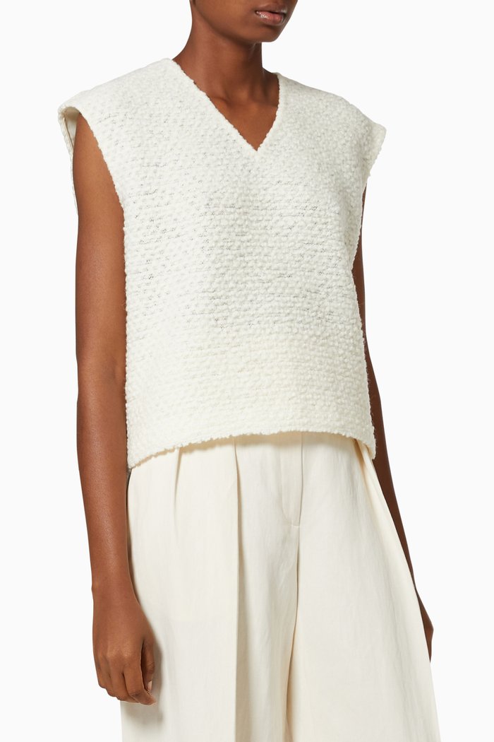

V-neck Vest in Bouclé Wool Knit, Neutral