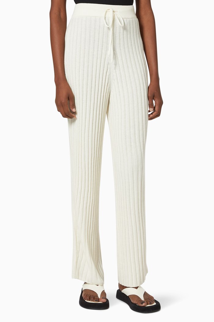 

Straight Fit Pants in Ribbed Wool Knit, Neutral