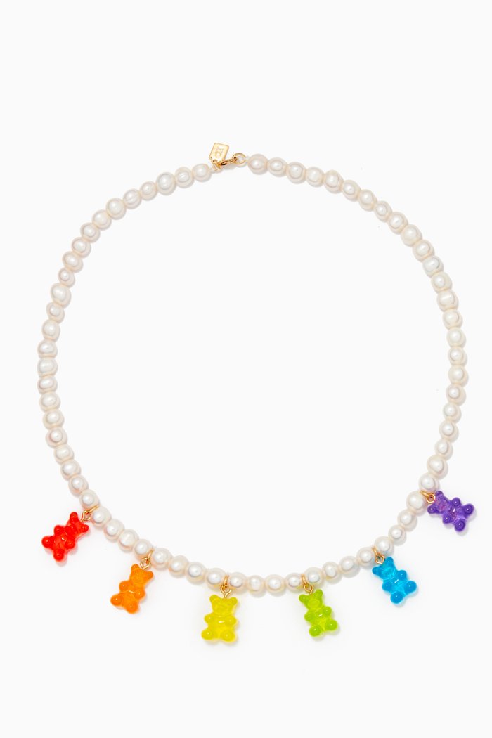 

Juan Pearl Necklace with Bear Pendants in 18kt Gold Plating, Multicolour