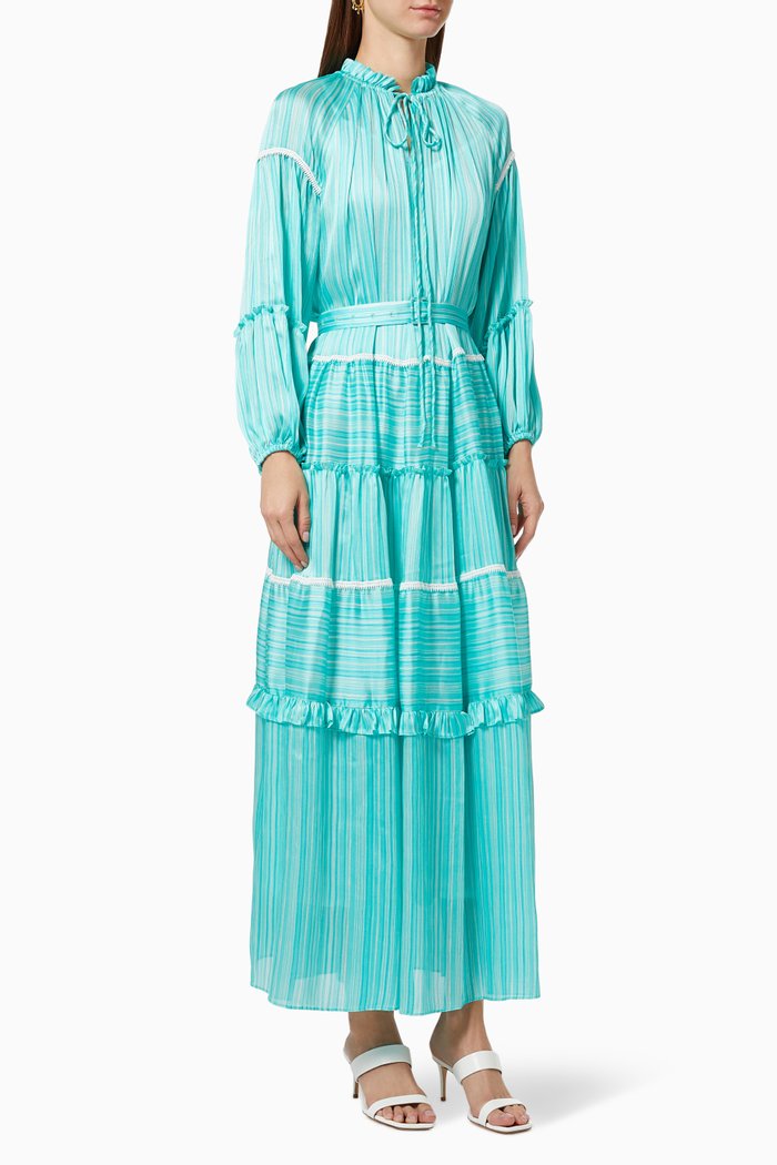 

Gathered Tiered Dress with Belt, Green