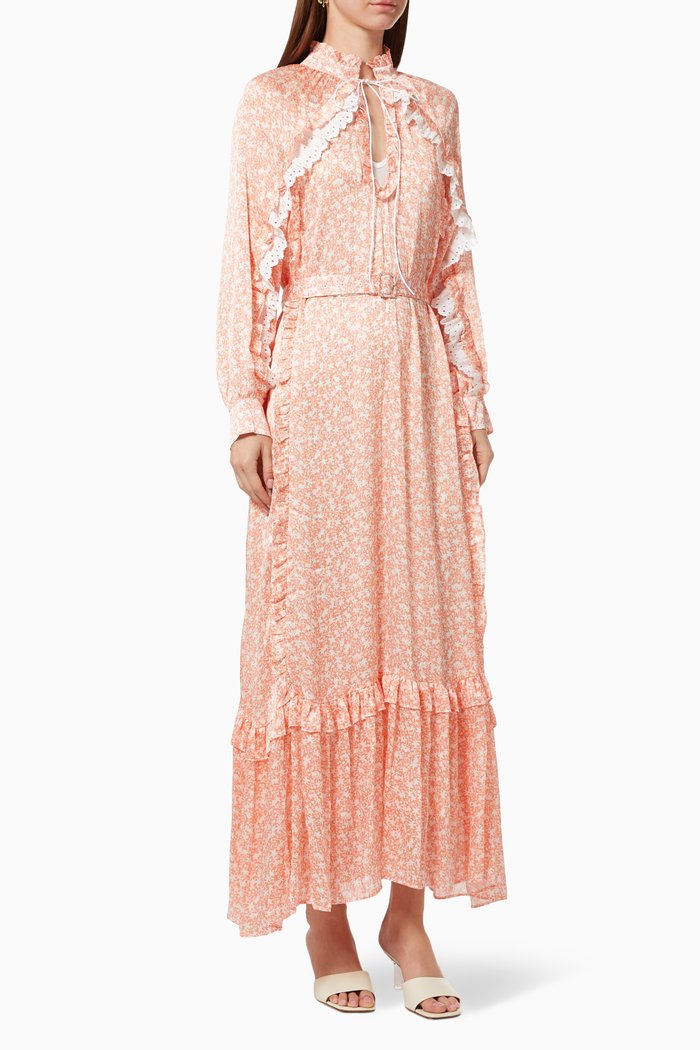 Floral Ruffle Dress with Belt, Pink