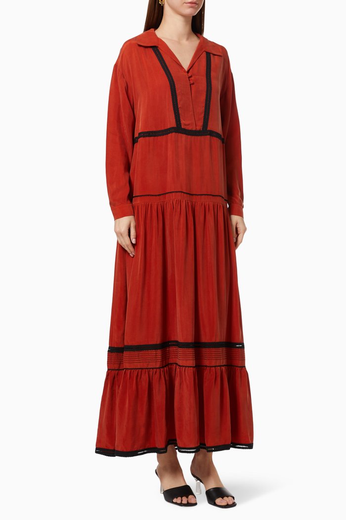 

Collared Tiered Dress, Red