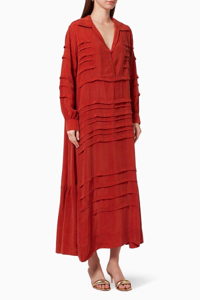 

Collared Long Sleeve Dress, Red