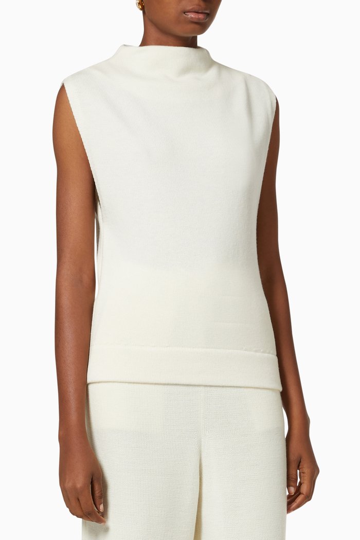 

Mock Neck Vest in Wool Knit, Neutral