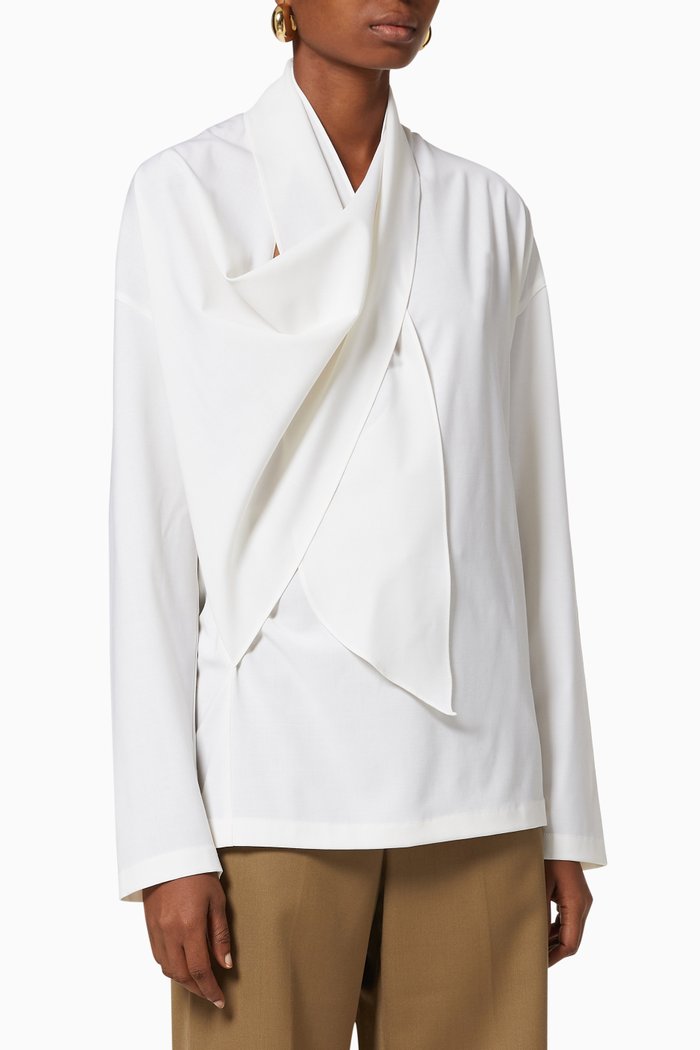 

Draped Wrap Shirt in Wool Blend, Neutral