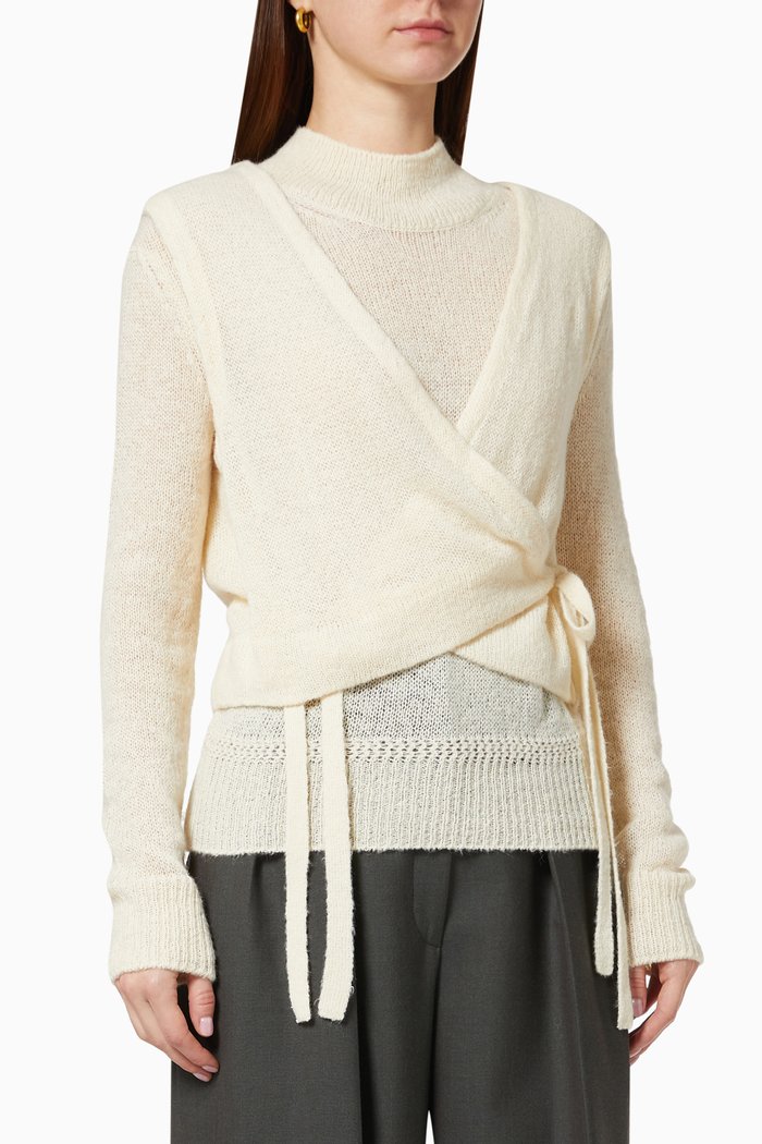 

Sheer Sweater & Vest Set in Mohair Blend Knit, Neutral