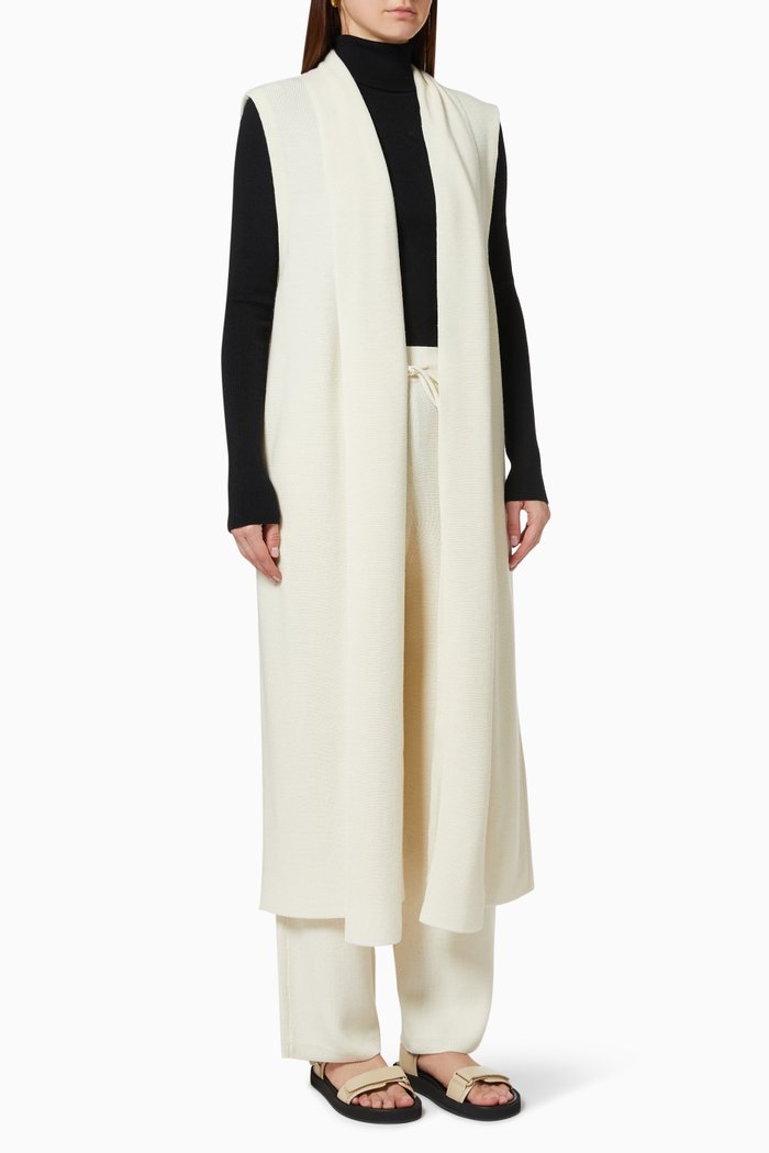 Long Muffler Vest in Wool Blend Knit, Neutral