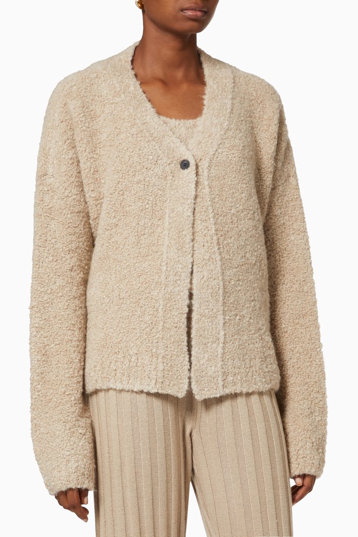 

Cardigan & Tank Set in Bouclé Alpaca Blend Knit, Neutral