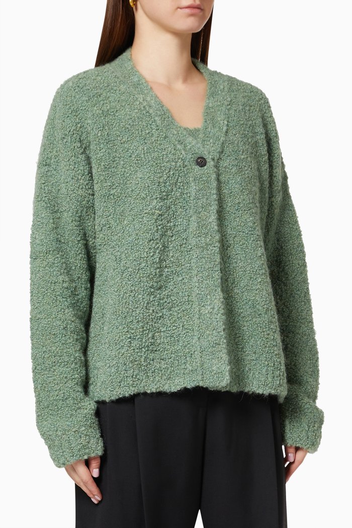 

Cardigan & Tank Set in Bouclé Alpaca Blend Knit, Green