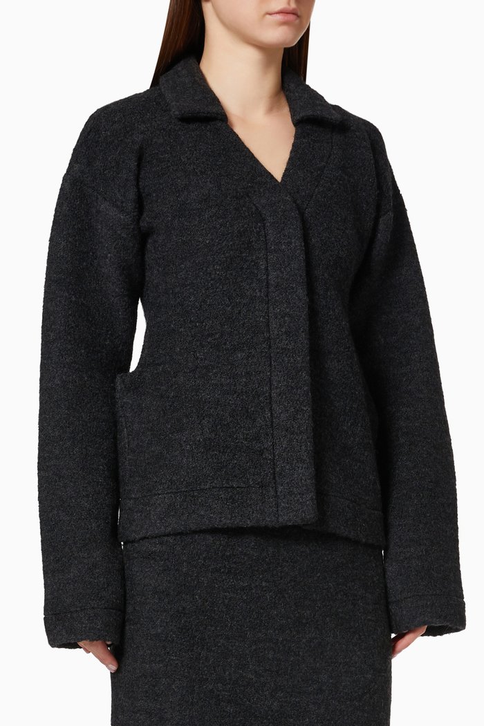 

Layered Collar Cardigan in Wool Blend, Black