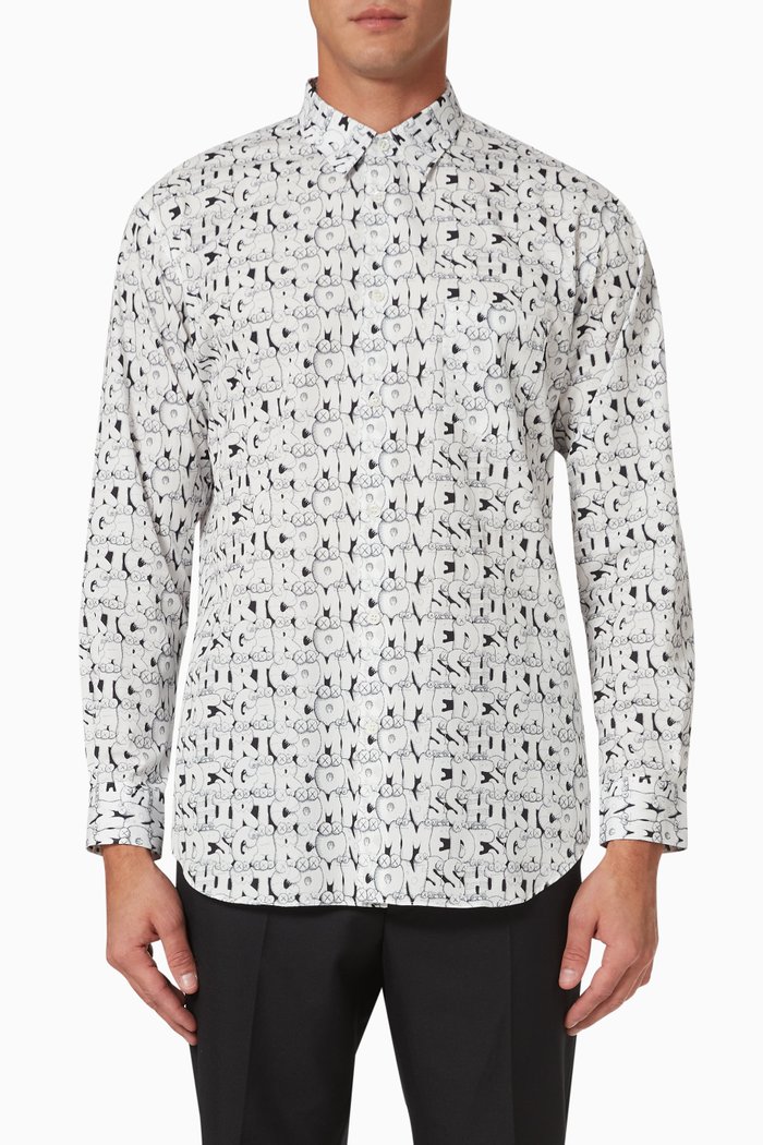 

x Kaws Print E Shirt in Cotton Poplin, White