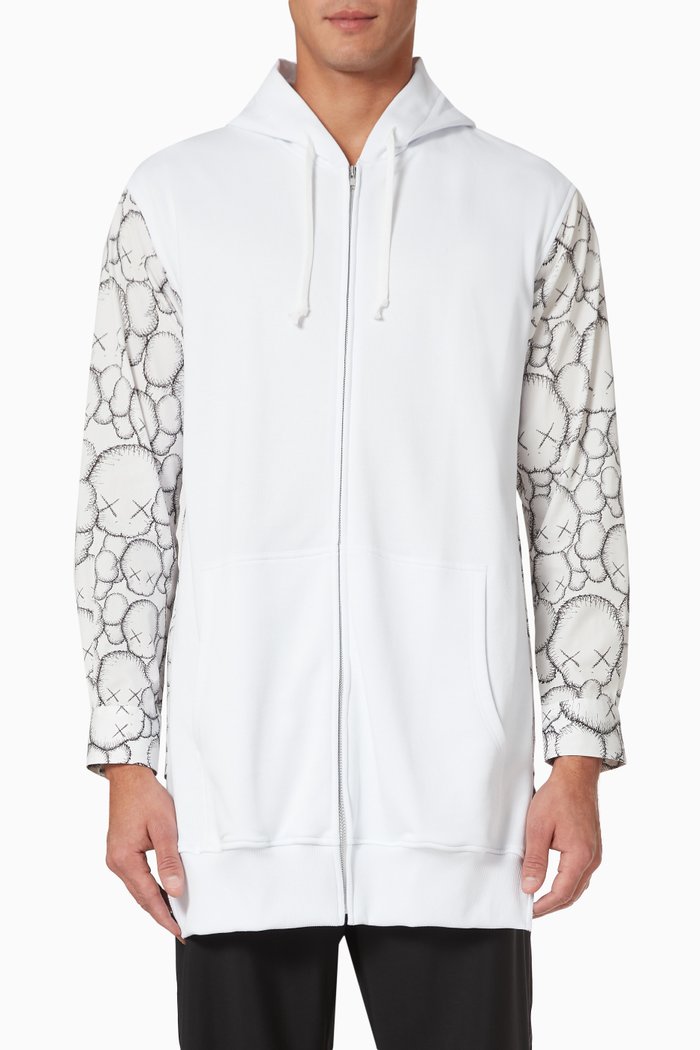 

x Kaws Print A Zip-up Hoodie/Shirt in Cotton Pile & Poplin, White