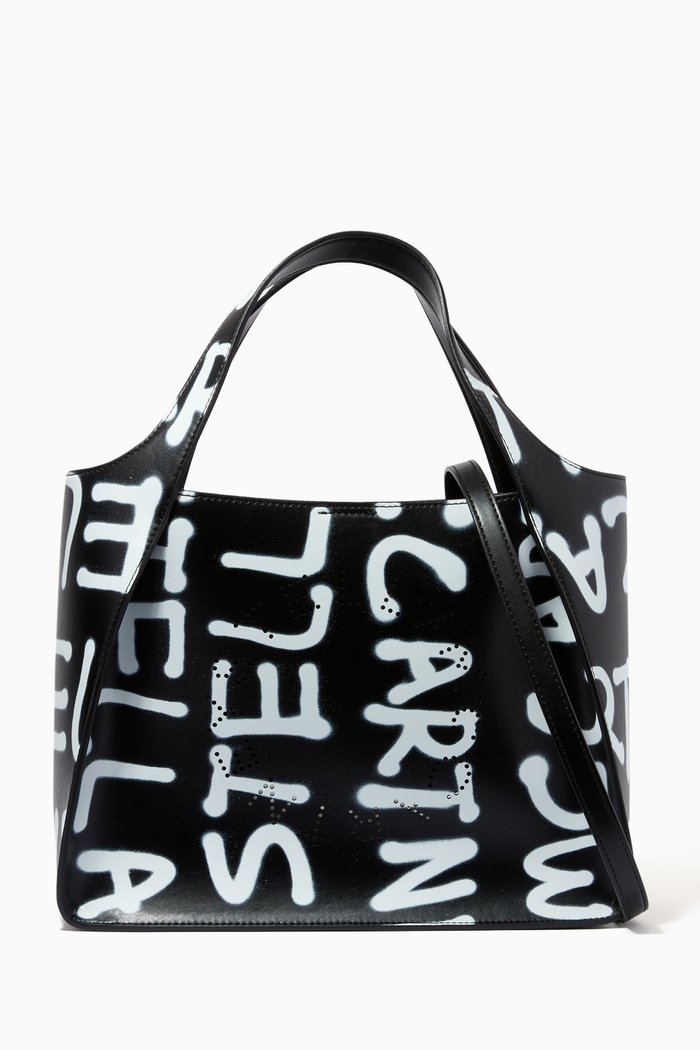 

Stella Logo Graffiti Crossbody Bag in Vegan Leather, Black