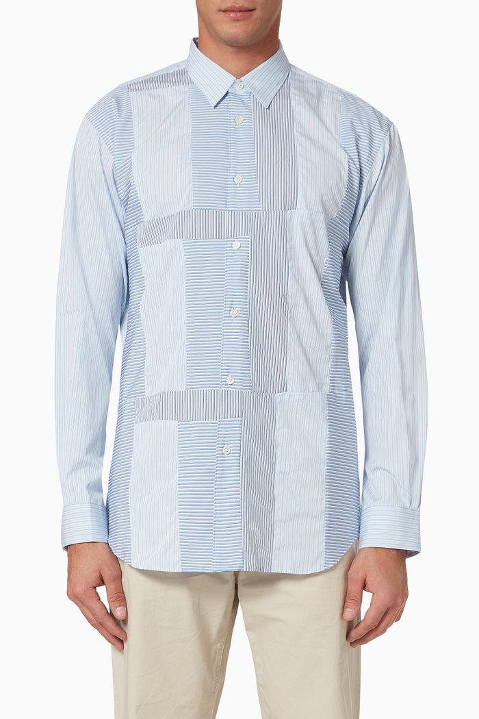 

Yarn-dyed Mix Stripe Shirt in Cotton Poplin, Blue