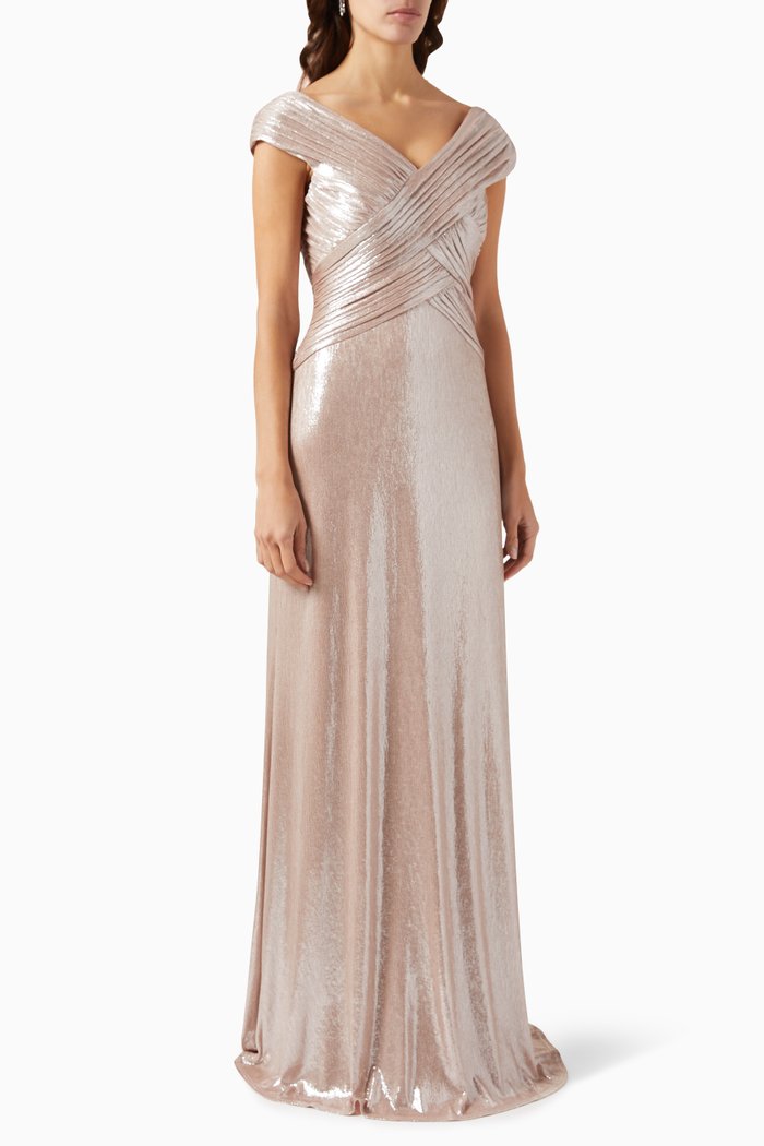 

Constance Pleated Gown in Stretch-lamé, Pink