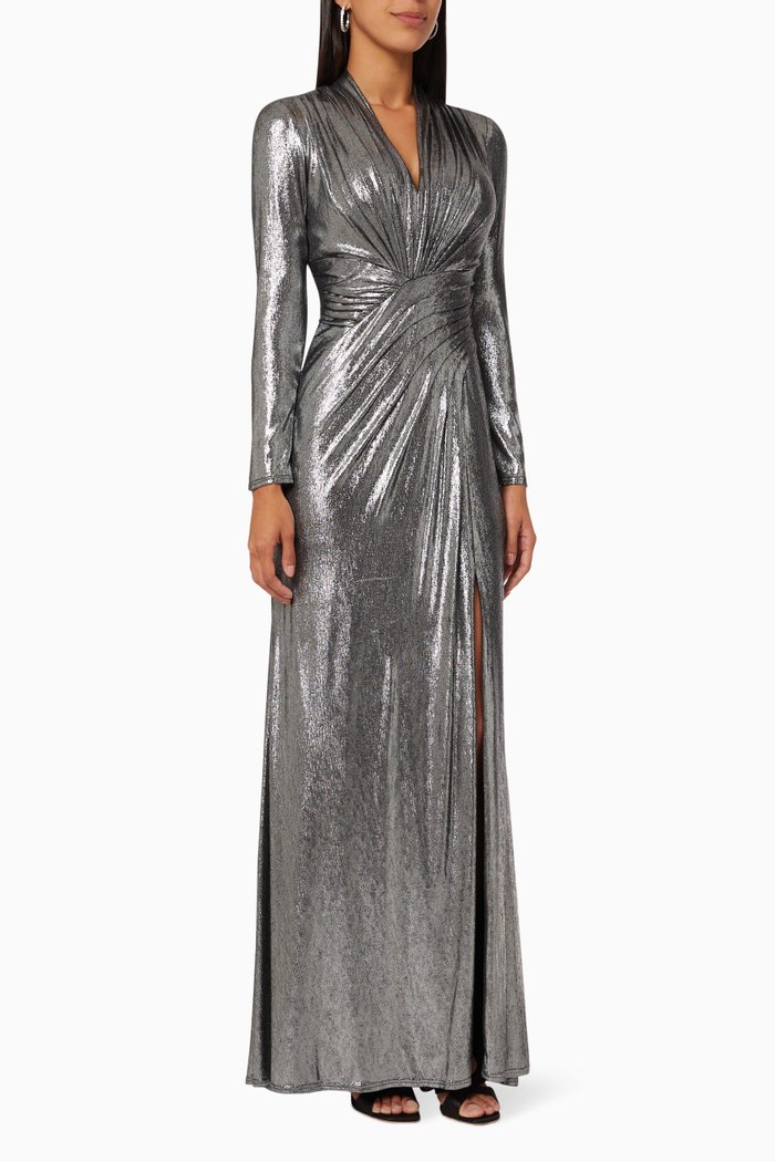 

Imanie Draped Gown in Lamé Jersey, Silver