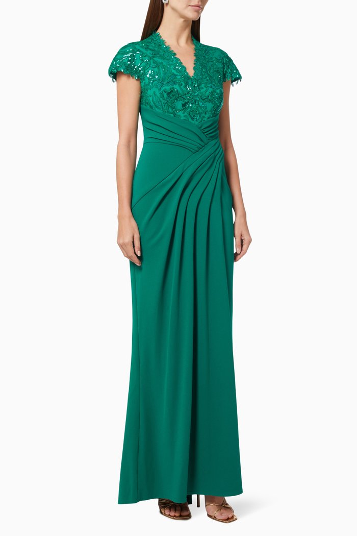 

Percy Sequin Drape Gown in Crepe, Green