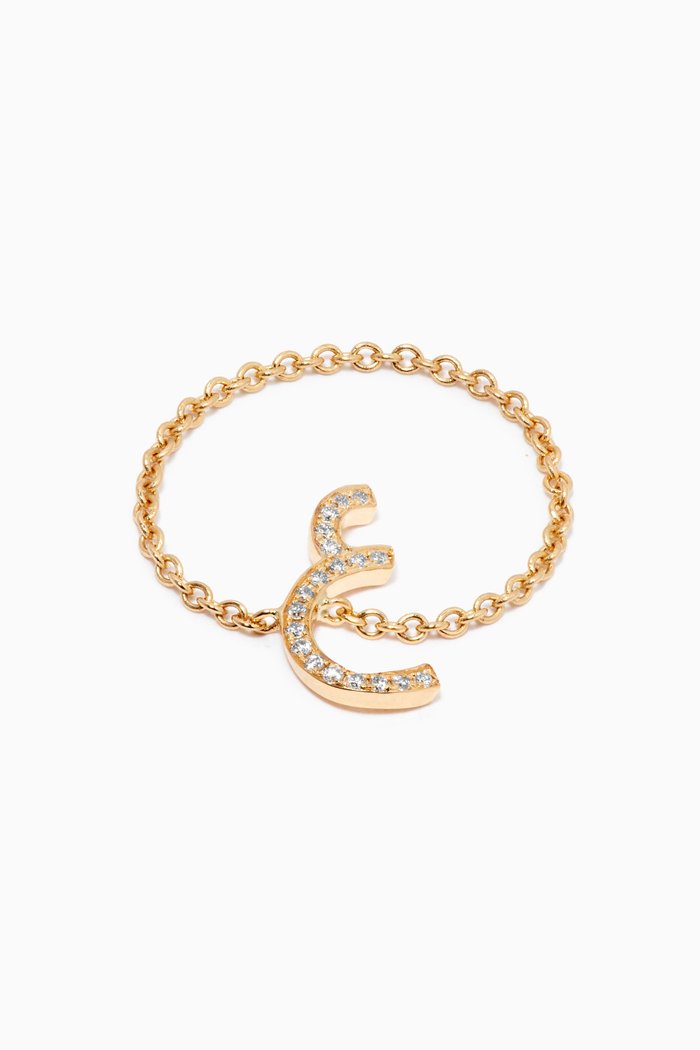 

" 3ein" Letter Chain Ring with Diamonds in 18kt Yellow Gold