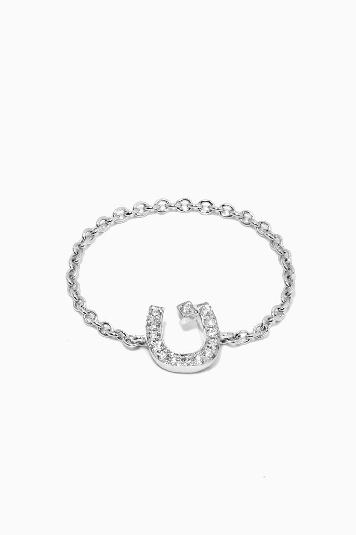 

"N" Letter Chain Ring with Diamonds in 18kt White Gold