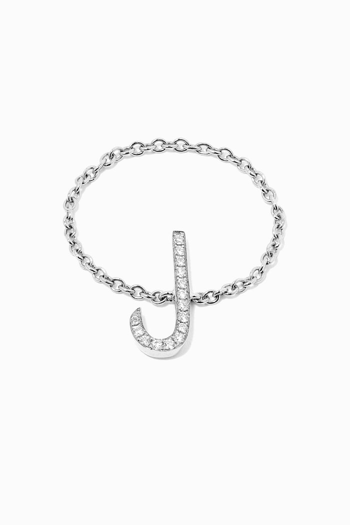

"L" Letter Chain Ring with Diamonds in 18kt White Gold