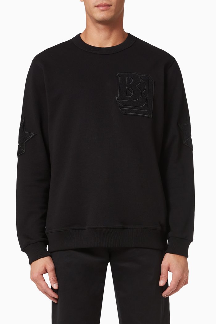 Letter & Star Graphic Sweatshirt in Loop-back Cotton, Black