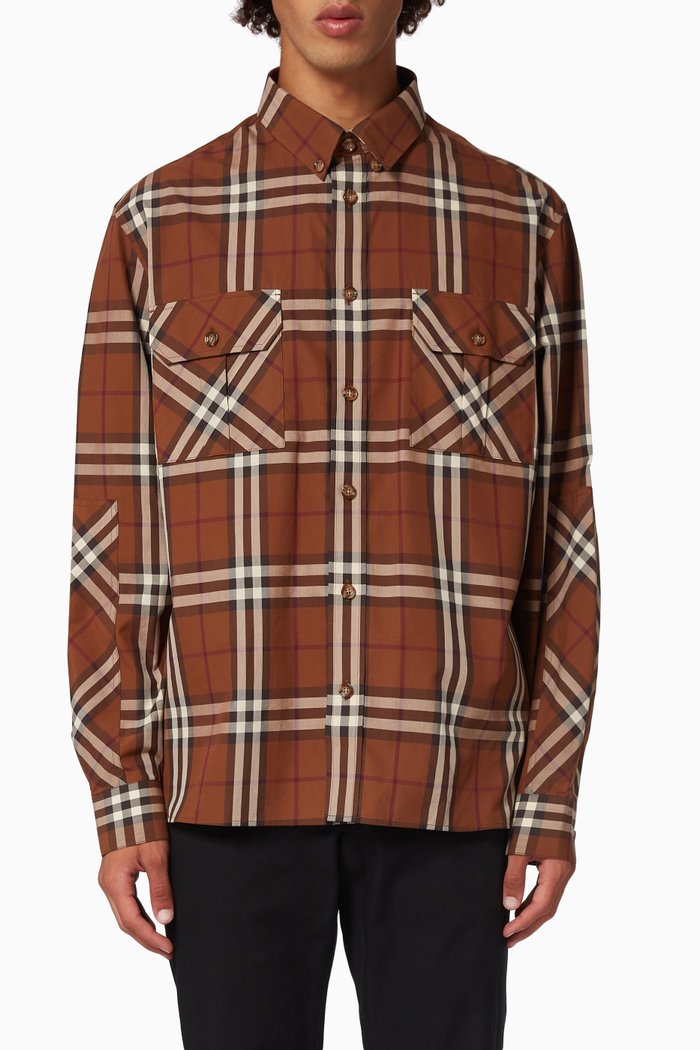 

Shirt in Check Cotton Poplin, Brown
